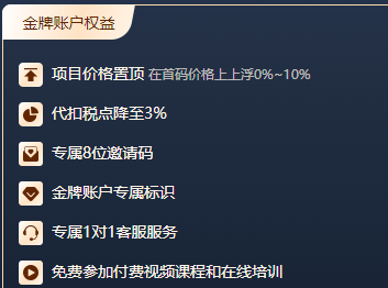 任推邦金牌账户开通享受的权限